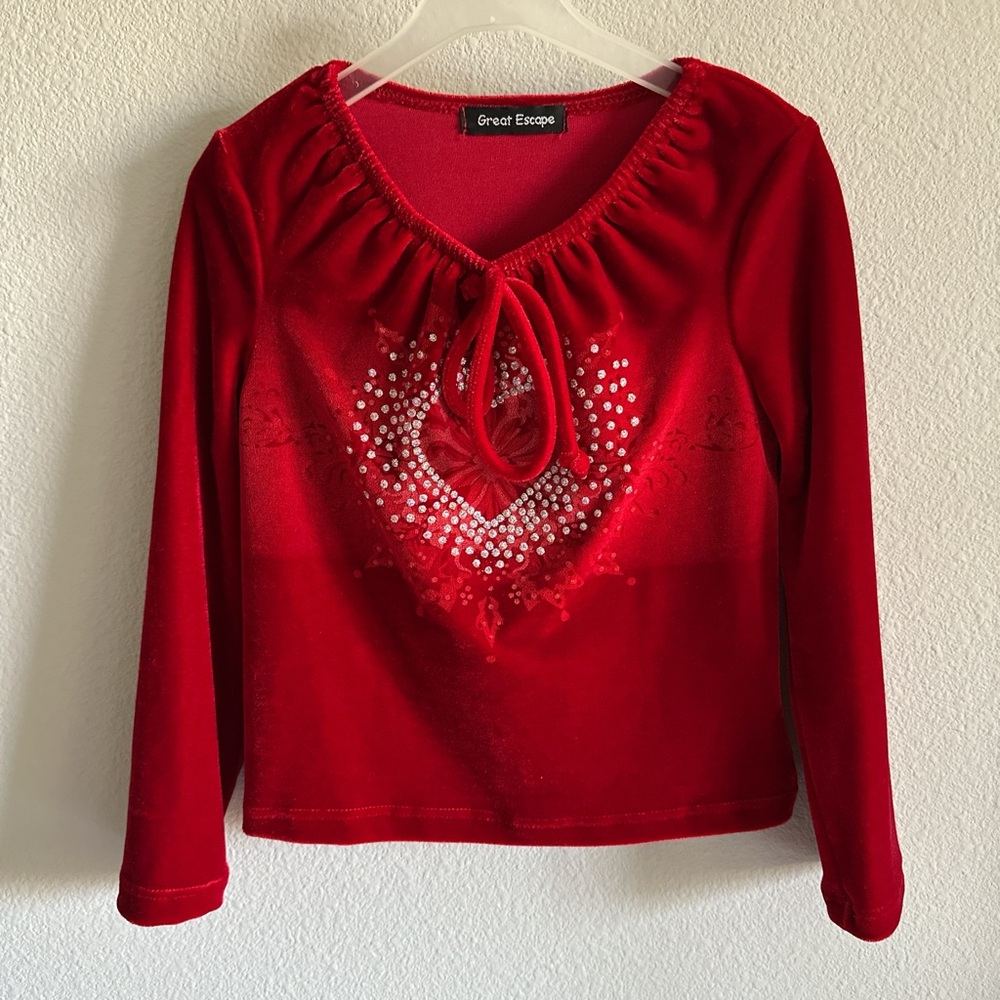 Red Long Sleeve Velour Top with Heart Design from Great Escape for a girl 4T